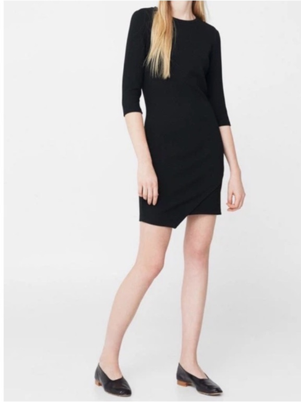 Mango Black Three-Quarter Sleeve Mini Dress